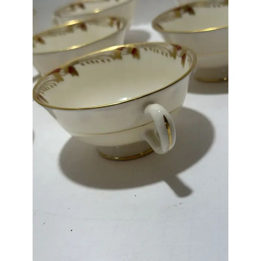 Lenox Essex Maroon 0-351-R Footed Teacups Set of 8 Lot Coffee Tea‎ Cups Made USA